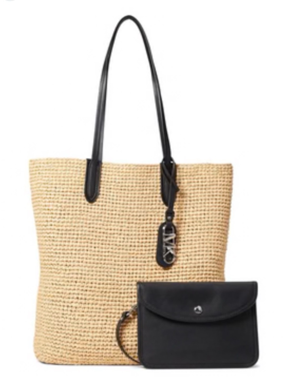 Michael Kors Beige Straw Tote with Black Leather Accents